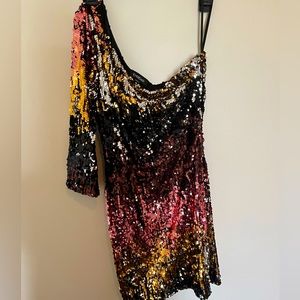Bebe One Sleeved Sequin Dress